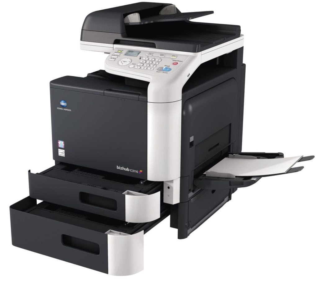 bizhub C3110 open paper trays bypass